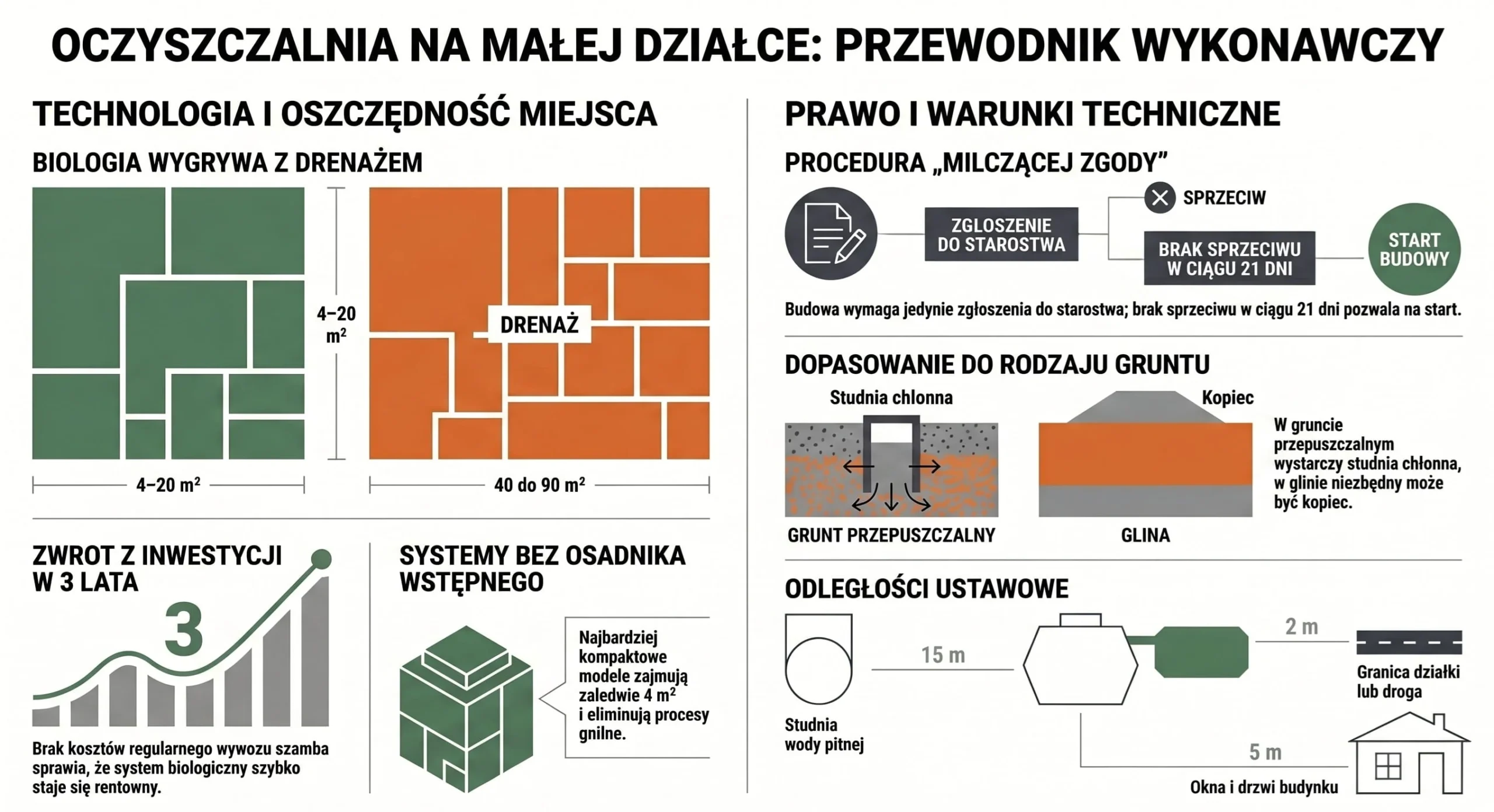 Montaż oczyszczalni przydomowej na małej działce - infografika