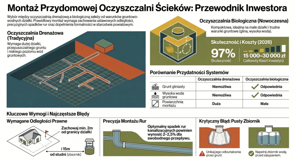 Montaż przydomowej oczyszczalni ścieków - infografika